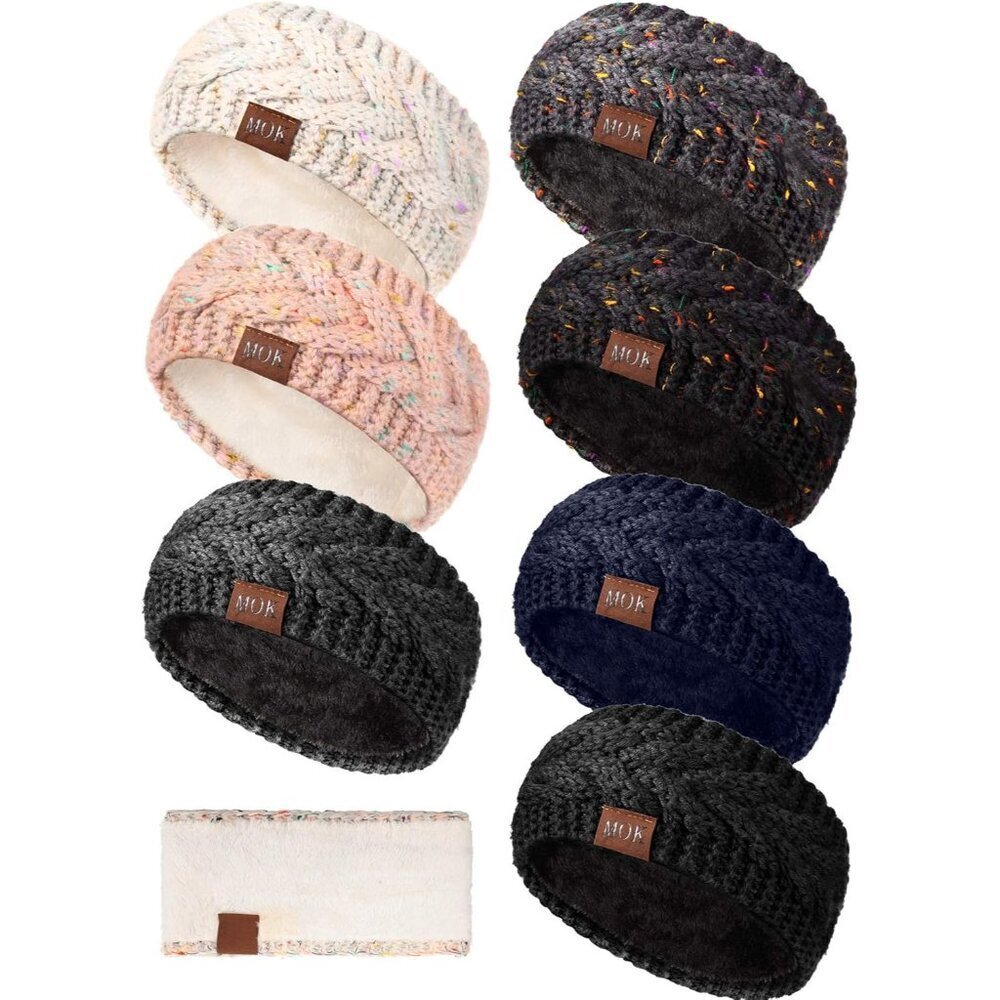 Women Winter Headbands Fleece Lined Knit Cable Ear Warmer 7 Pack